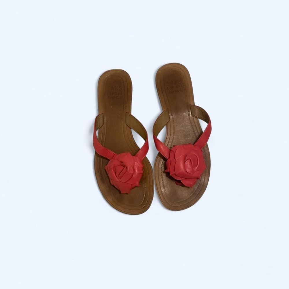 Red leather rose thong sandals by Saks Fifth‎ Ave size 6 - Picture 2 of 8